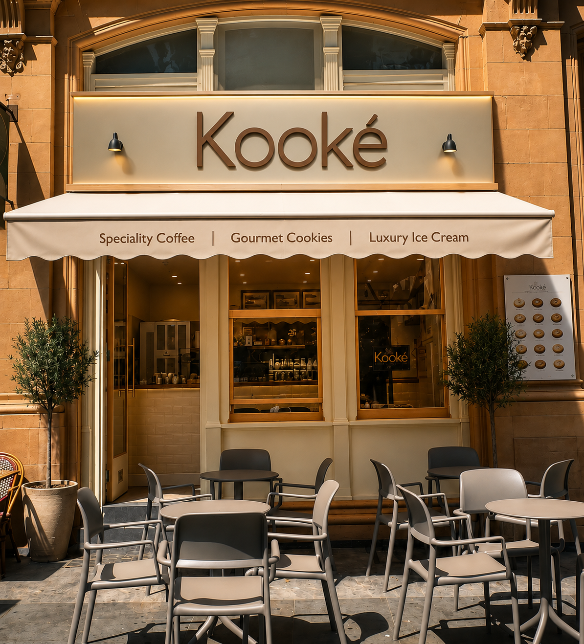 Kooké terrace seating on Bayswater Road near Hyde Park and Kensington